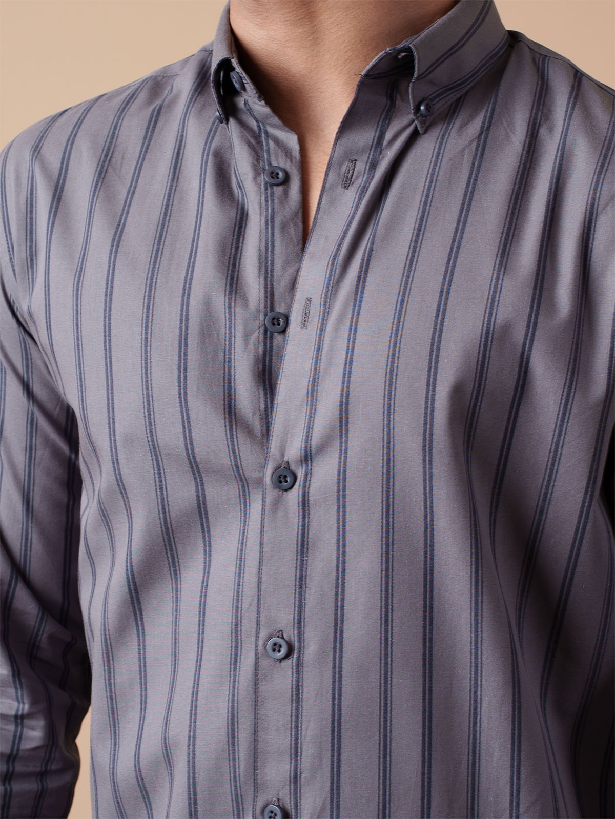 SUNFEST Grey and Navy Stripe Shirt - BazeLine