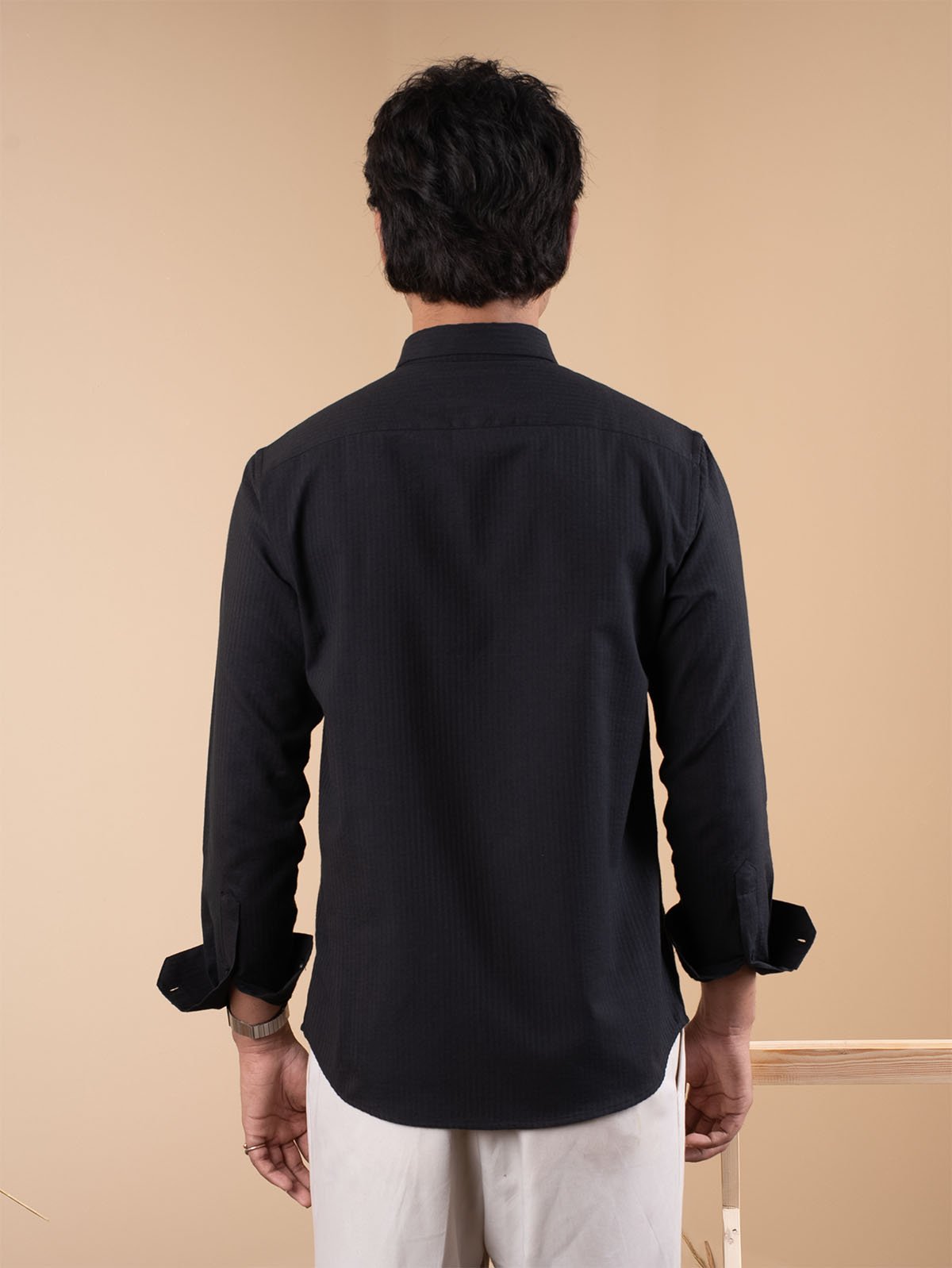 SUNFEST Jet Black Textured Shirt - BazeLine