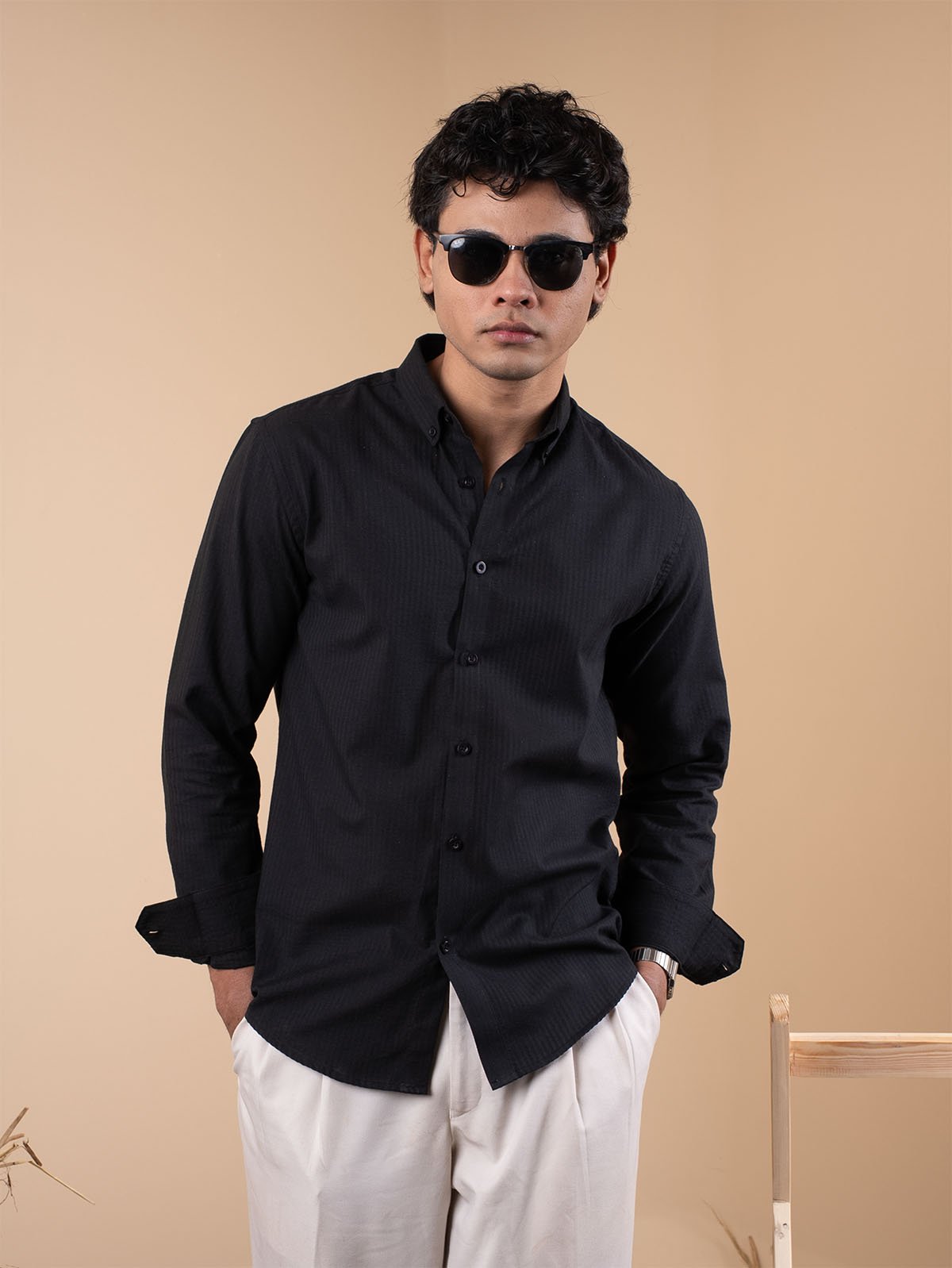 SUNFEST Jet Black Textured Shirt - BazeLine