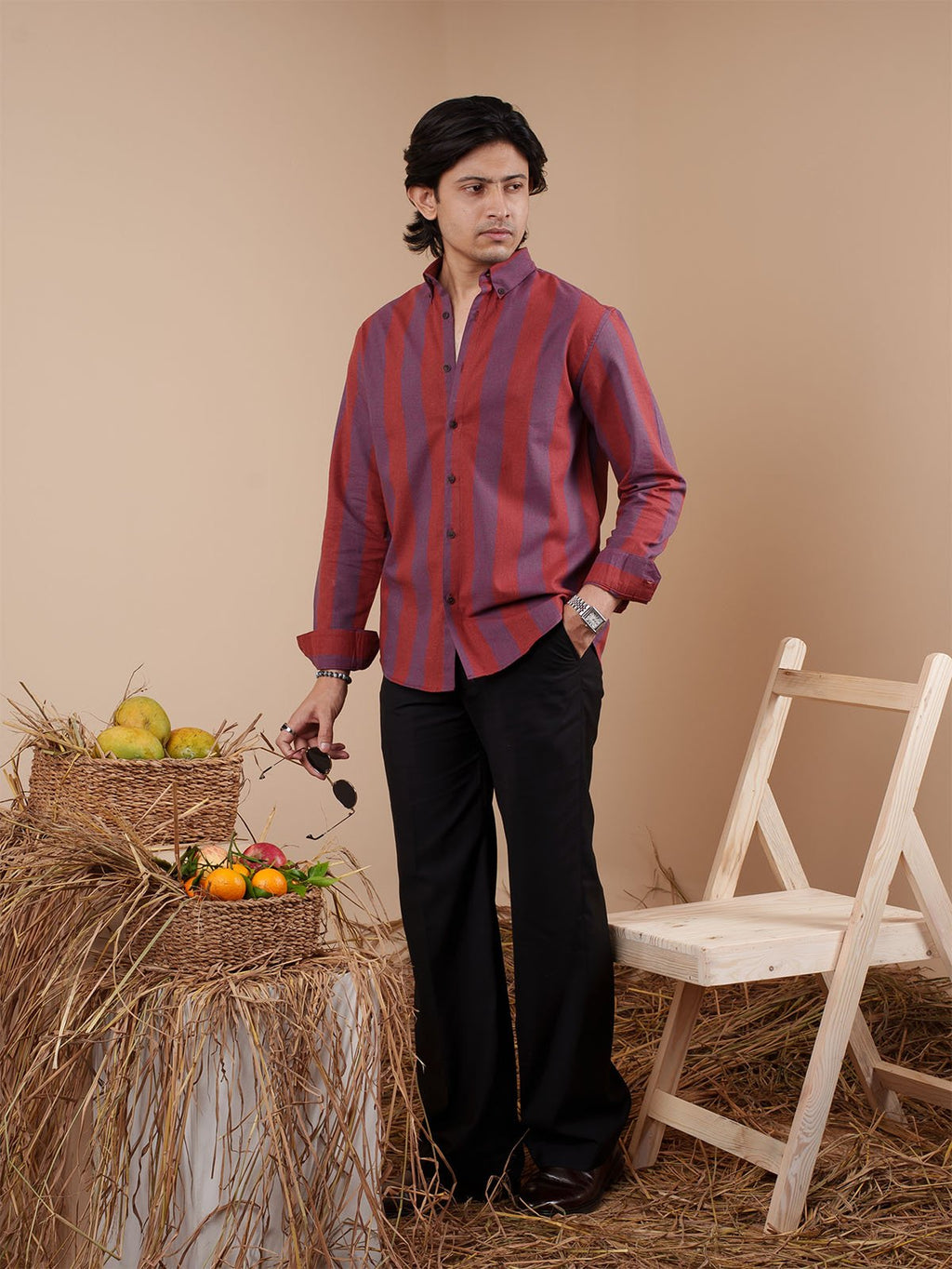SUNFEST Maroon and Grey Wide Stripe Shirt - BazeLine