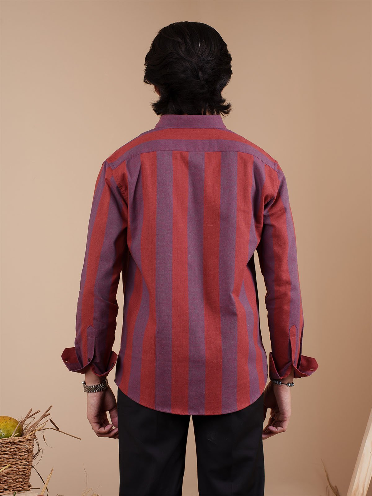 SUNFEST Maroon and Grey Wide Stripe Shirt - BazeLine