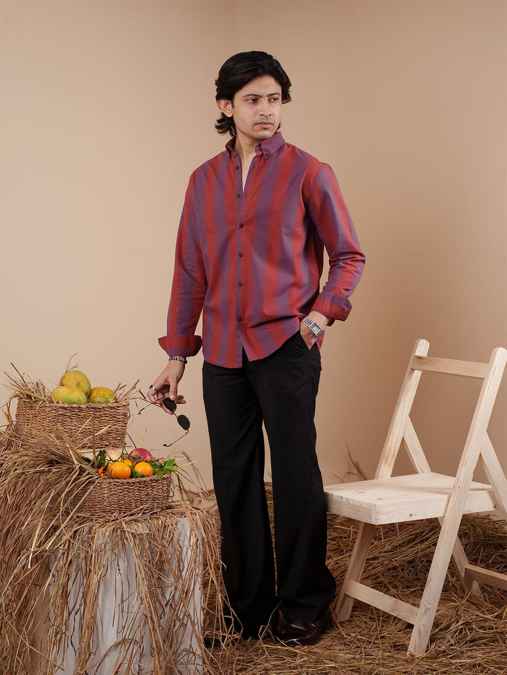 SUNFEST Maroon and Grey Wide Stripe Shirt - BazeLine