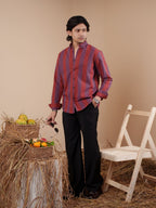 SUNFEST Maroon and Grey Wide Stripe Shirt - BazeLine