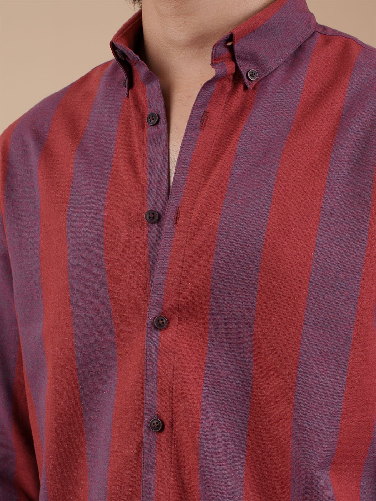SUNFEST Maroon and Grey Wide Stripe Shirt - BazeLine