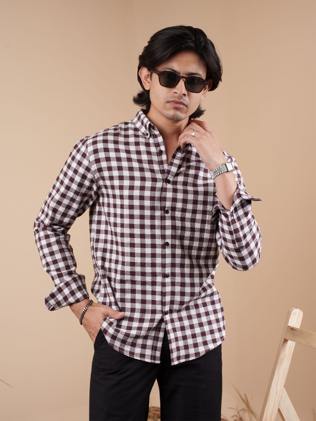 SUNFEST Maroon and White Check Shirt - BazeLine