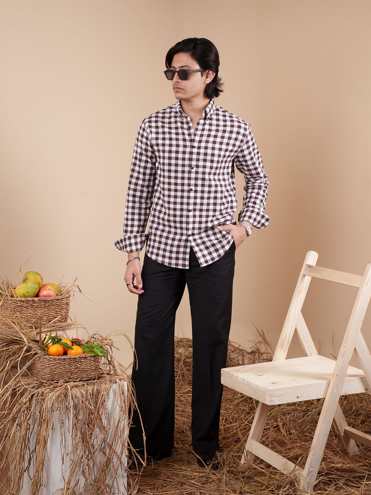 SUNFEST Maroon and White Check Shirt - BazeLine