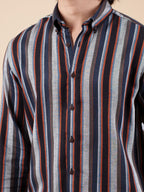 SUNFEST Navy - Orange Multi - Stripe Shirt - BazeLine