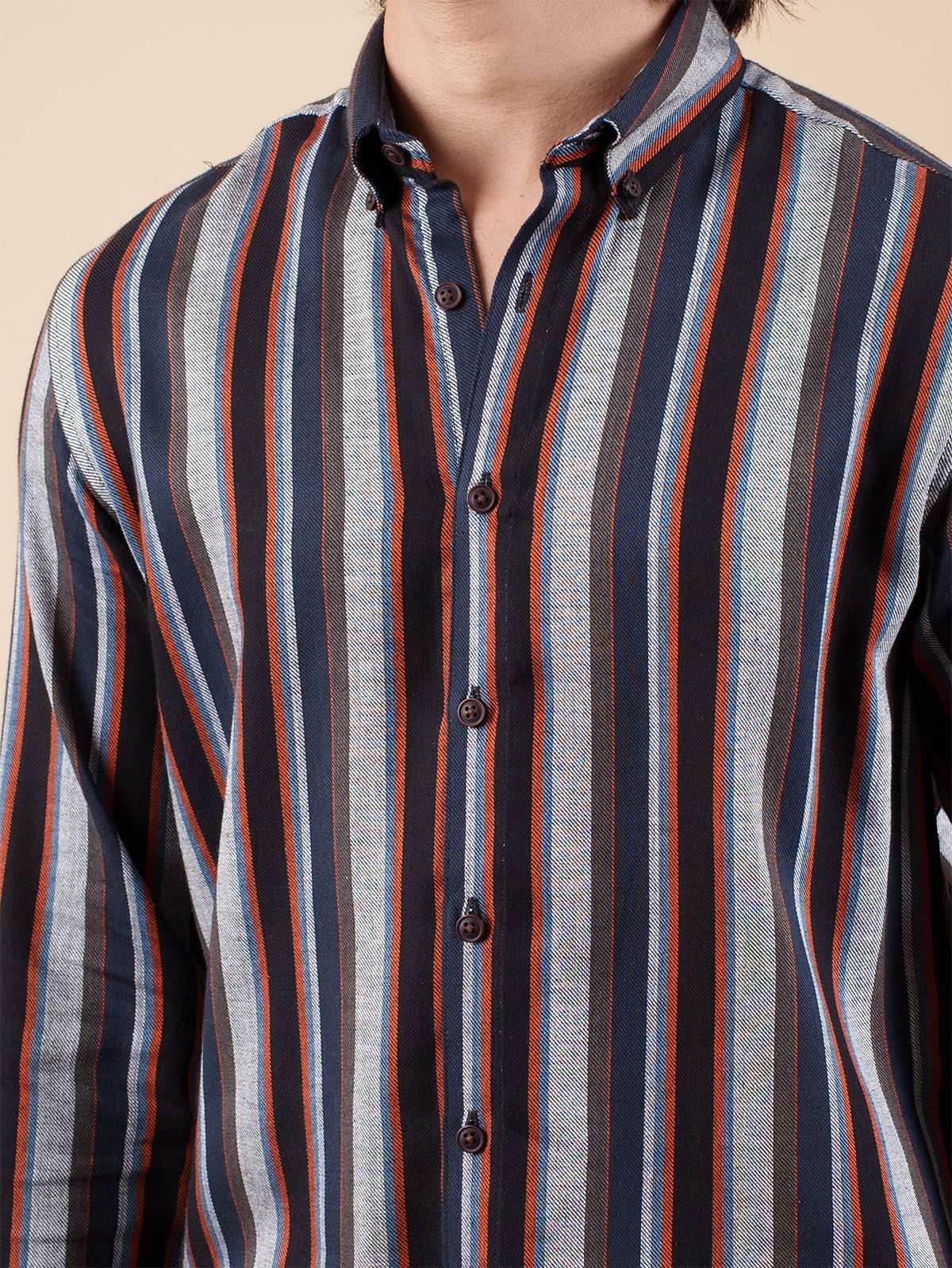 SUNFEST Navy - Orange Multi - Stripe Shirt - BazeLine