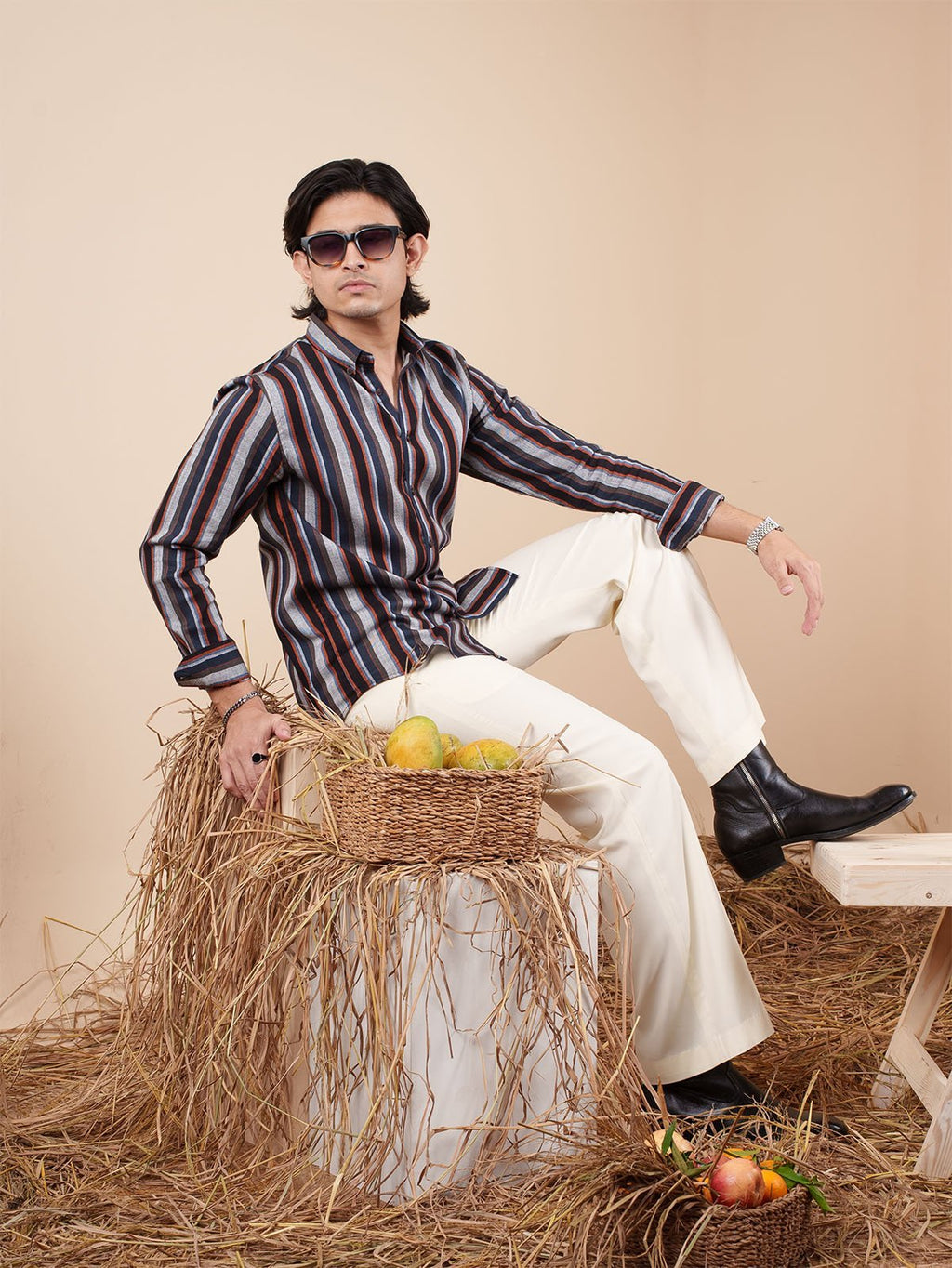 SUNFEST Navy - Orange Multi-Stripe Shirt - BazeLine