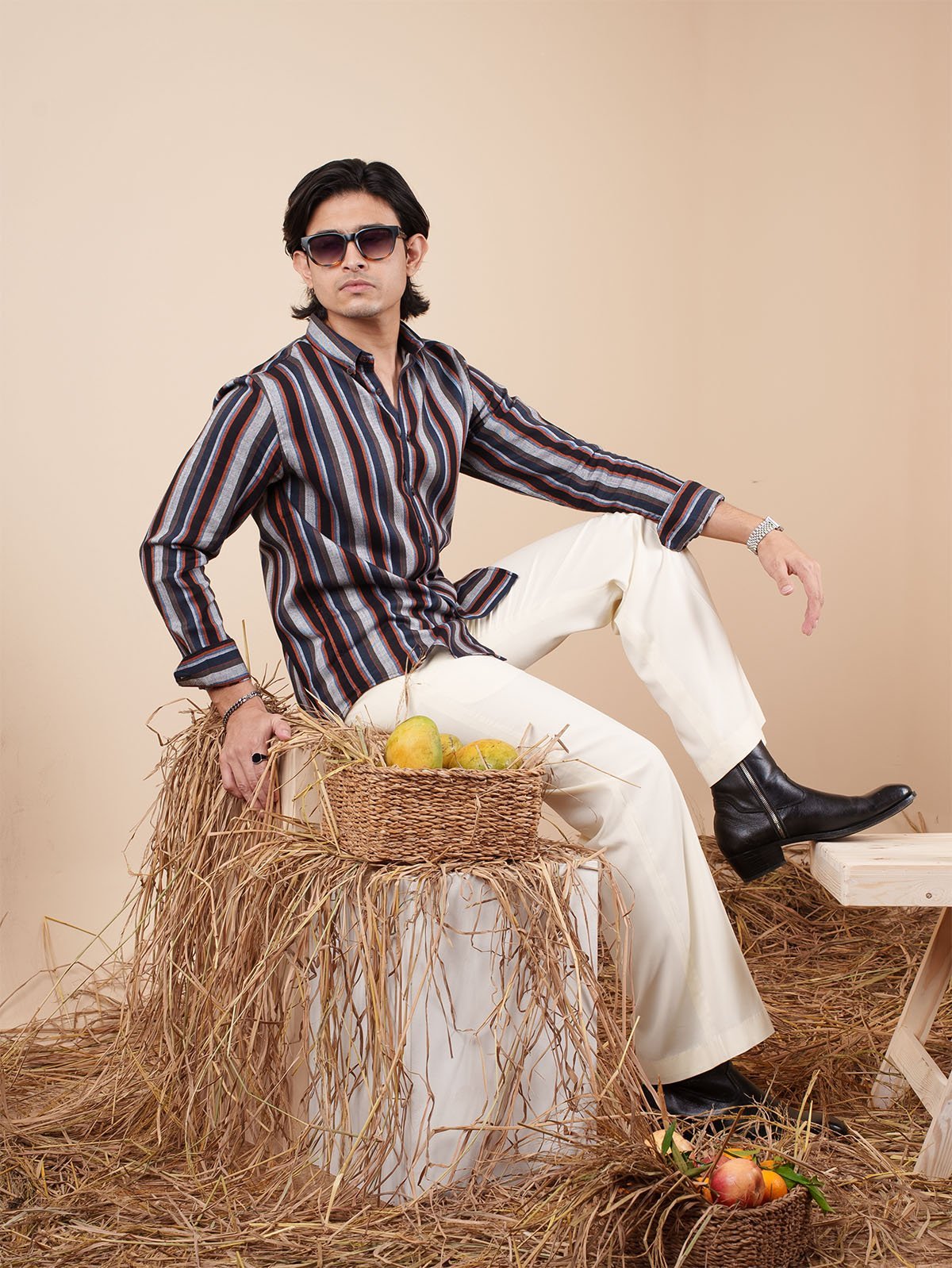 SUNFEST Navy - Orange Multi-Stripe Shirt - BazeLine