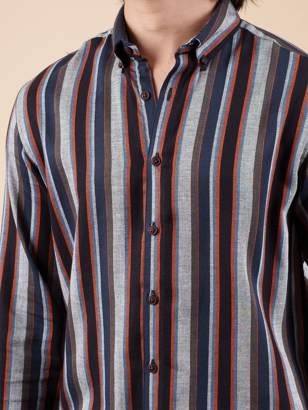 SUNFEST Navy - Orange Multi-Stripe Shirt - BazeLine