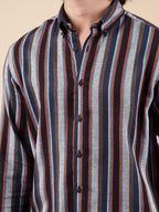 SUNFEST Navy - Orange Multi-Stripe Shirt - BazeLine