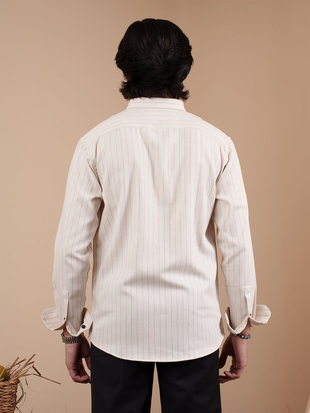 SUNFEST Off-White and Red Pinstripe Shirt - BazeLine