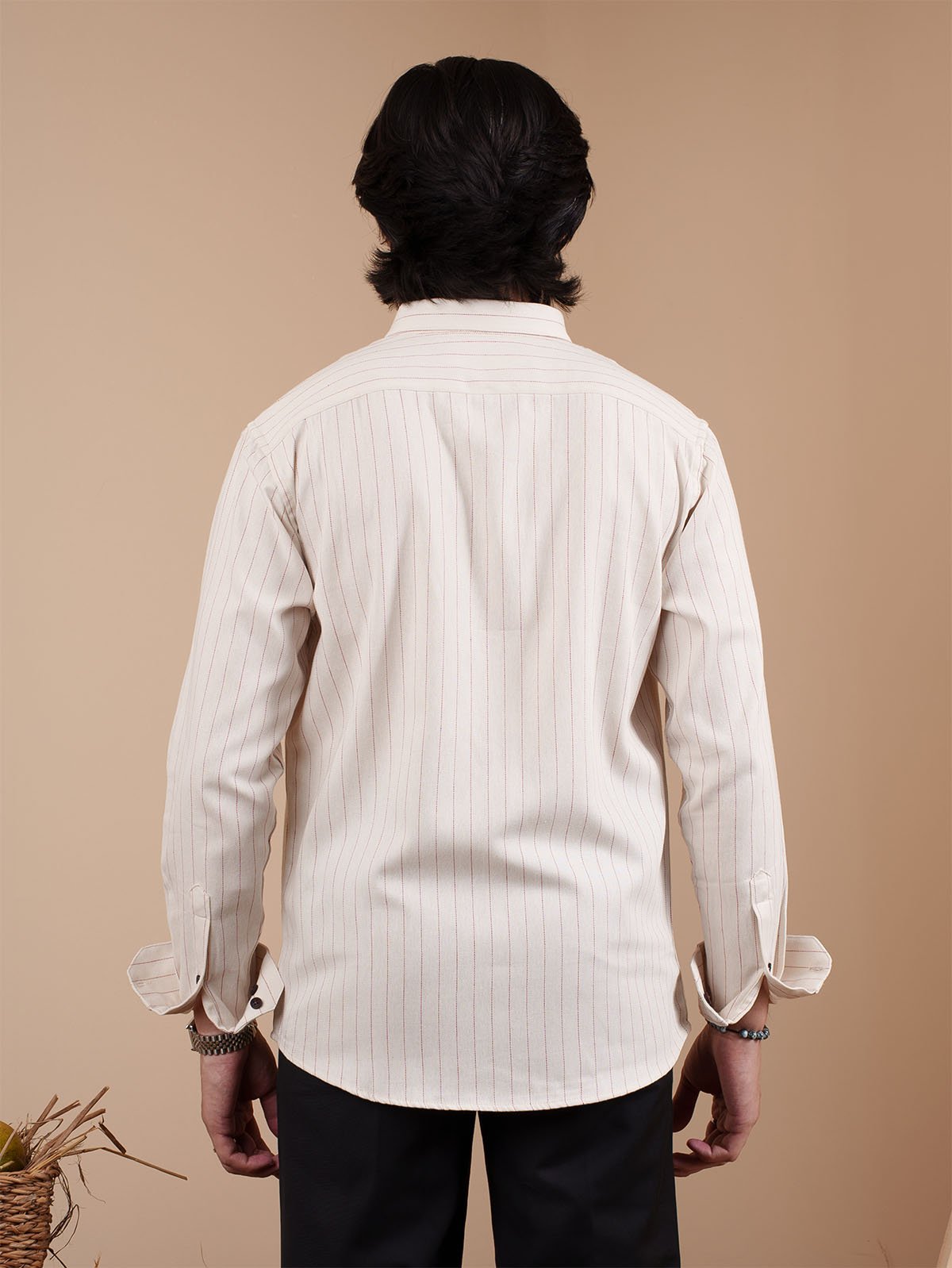 SUNFEST Off-White and Red Pinstripe Shirt - BazeLine