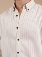SUNFEST Off-White and Red Pinstripe Shirt - BazeLine