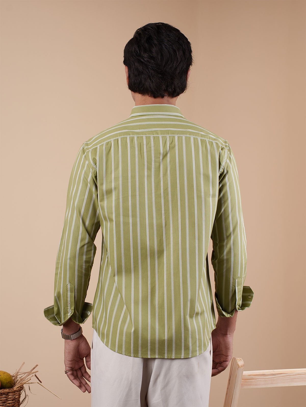 SUNFEST Olive and White Stripe Shirt - BazeLine
