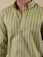 SUNFEST Olive and White Stripe Shirt - BazeLine