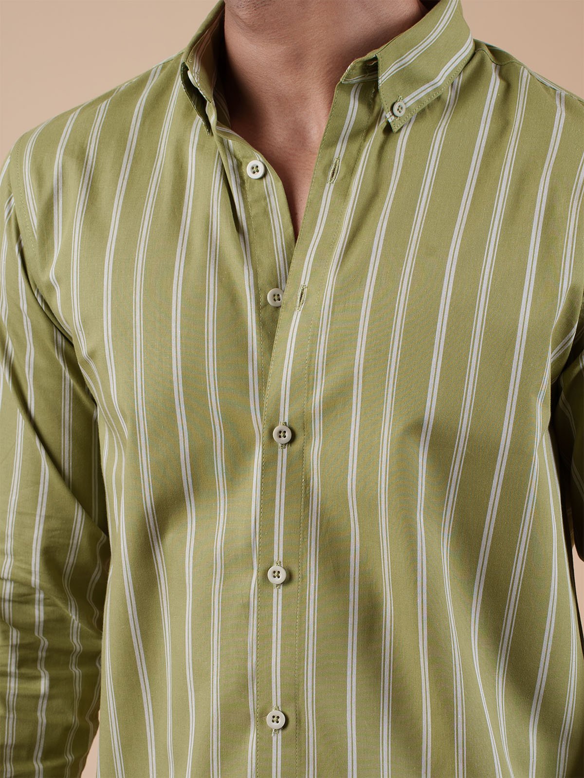 SUNFEST Olive and White Stripe Shirt - BazeLine