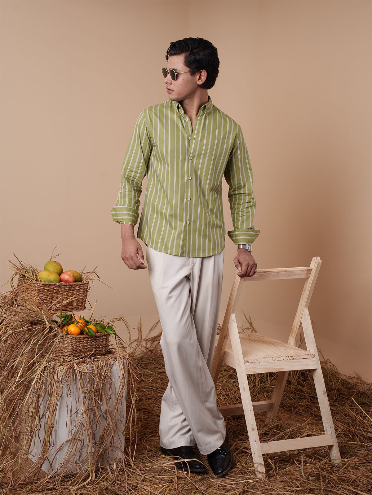 SUNFEST Olive and White Stripe Shirt - BazeLine