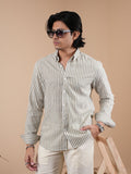 SUNFEST Olive - Off - White Stripe Shirt - BazeLine