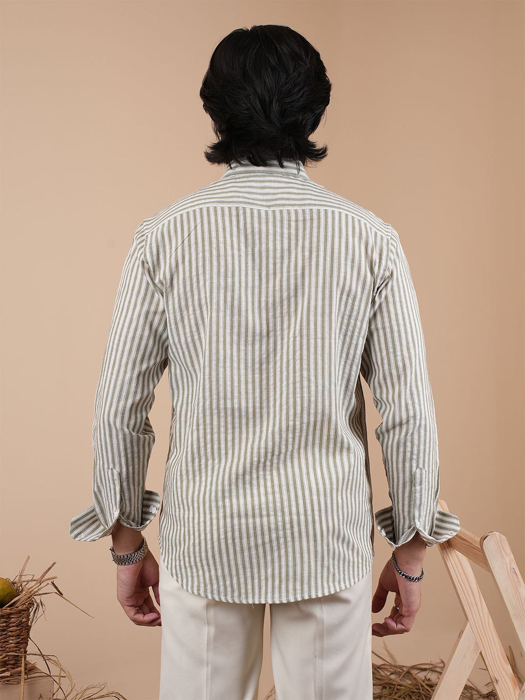 SUNFEST Olive - Off - White Stripe Shirt - BazeLine