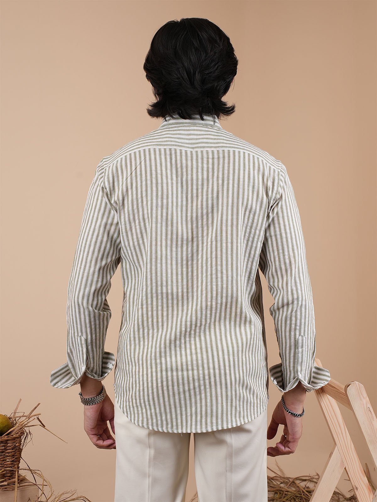SUNFEST Olive - Off - White Stripe Shirt - BazeLine