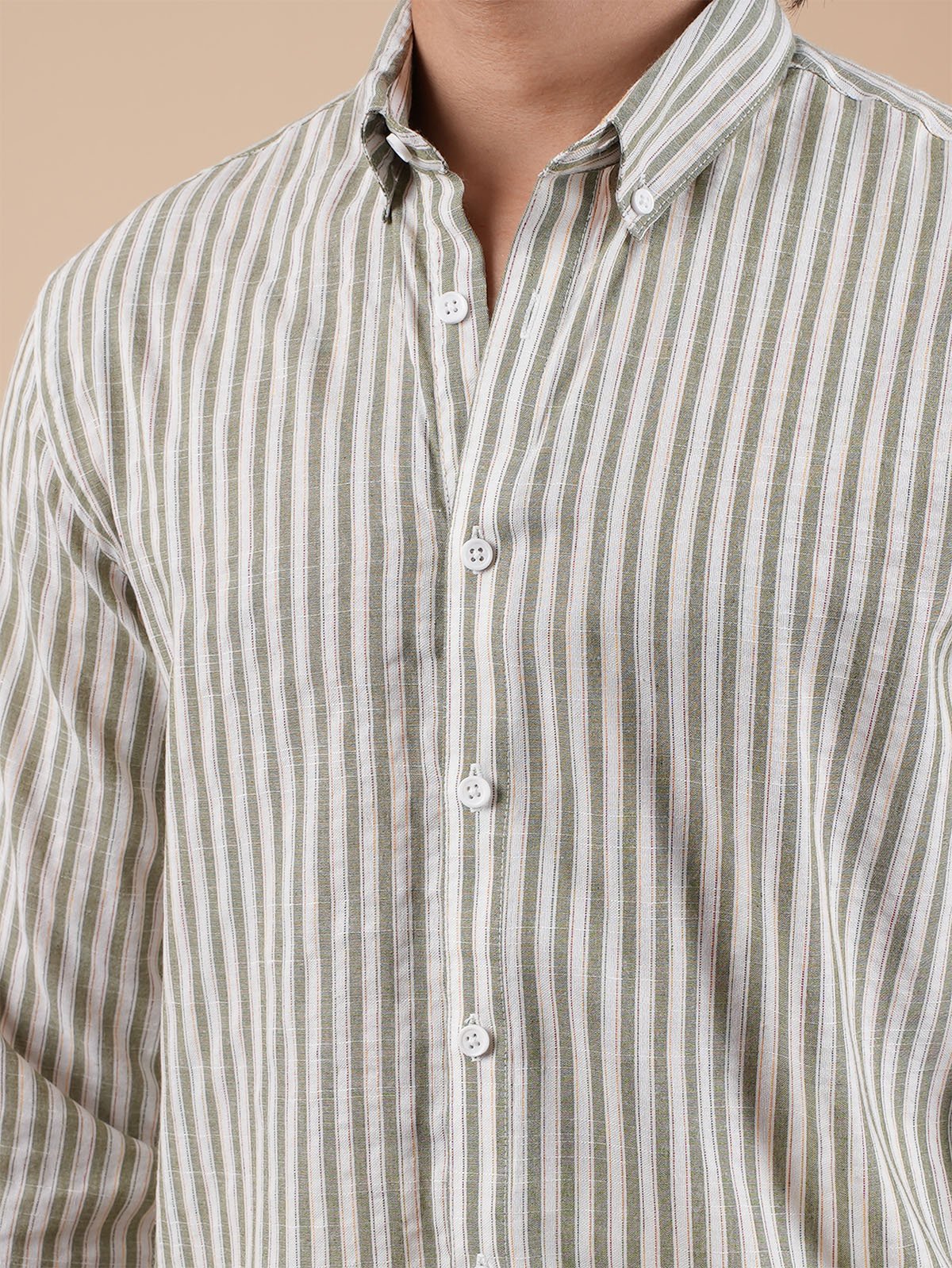 SUNFEST Olive - Off - White Stripe Shirt - BazeLine