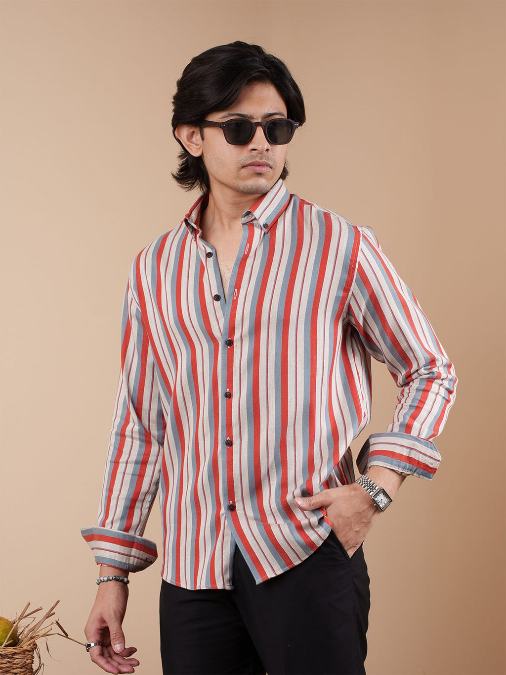 SUNFEST Red - Grey Multi - Stripe Shirt - BazeLine