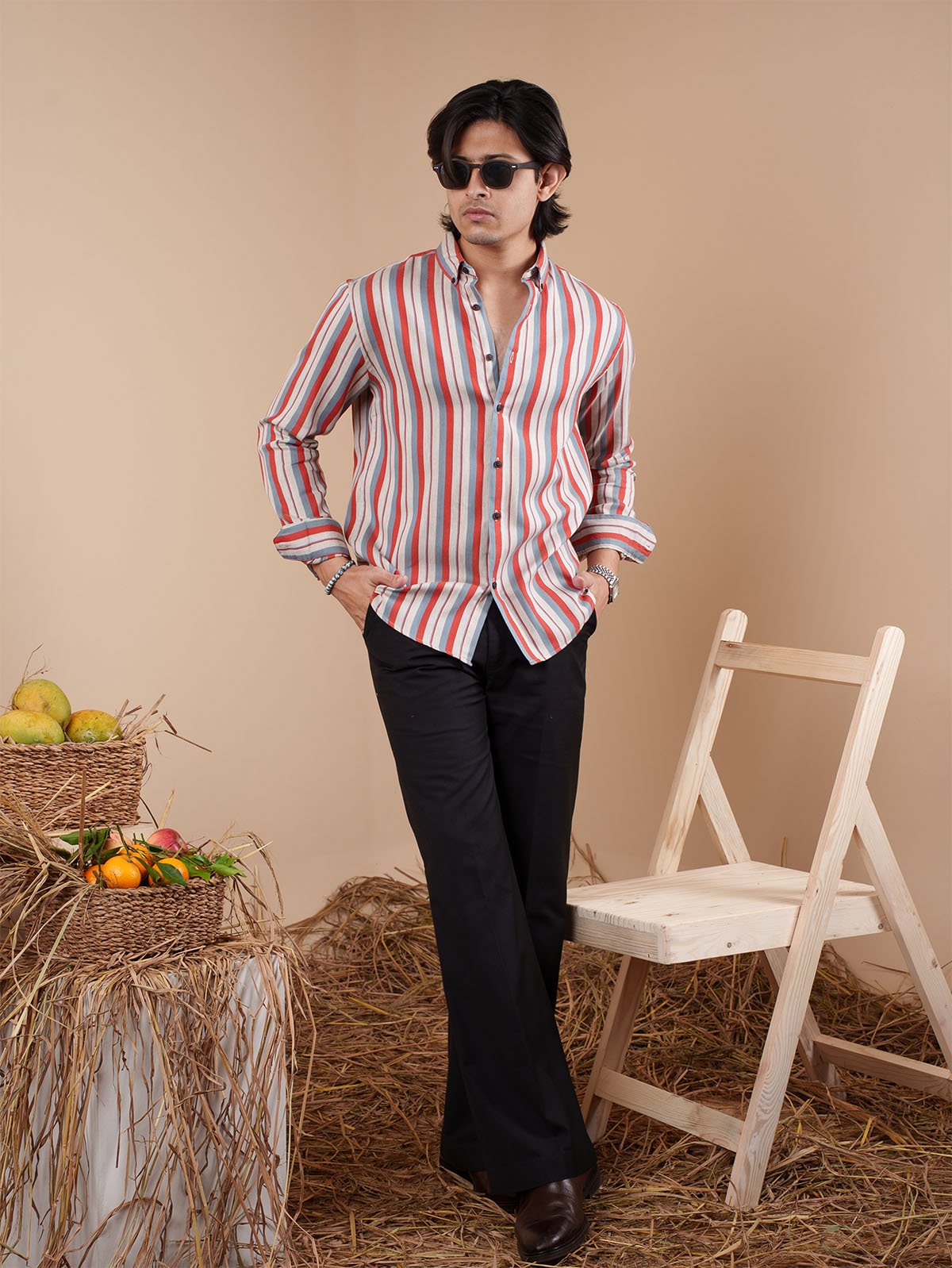 SUNFEST Red - Grey Multi - Stripe Shirt - BazeLine