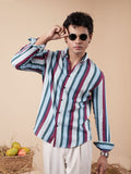 SUNFEST Sky Blue - Maroon Multi-Stripe Shirt - BazeLine