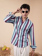 SUNFEST Sky Blue - Maroon Multi-Stripe Shirt - BazeLine
