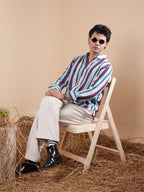 SUNFEST Sky Blue - Maroon Multi-Stripe Shirt - BazeLine