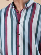 SUNFEST Sky Blue - Maroon Multi - Stripe Shirt - BazeLine