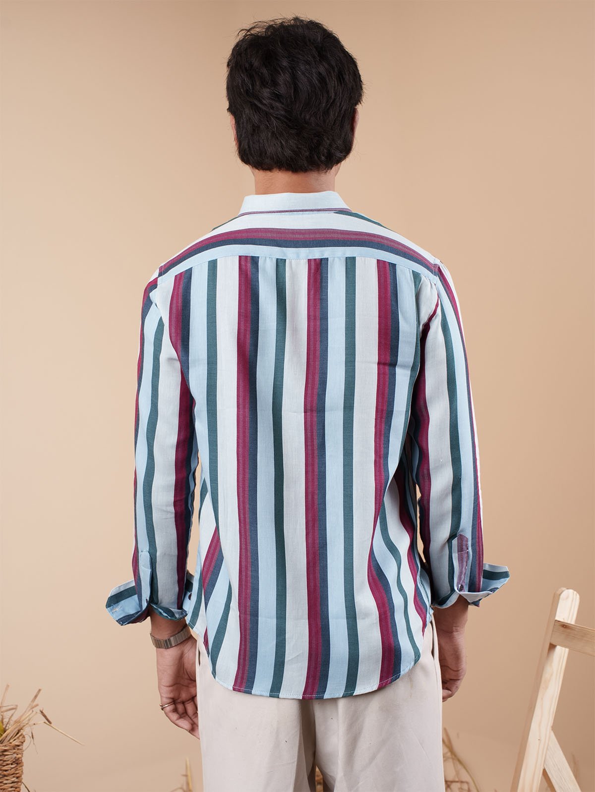 SUNFEST Sky Blue - Maroon Multi-Stripe Shirt - BazeLine
