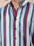 SUNFEST Sky Blue - Maroon Multi-Stripe Shirt - BazeLine