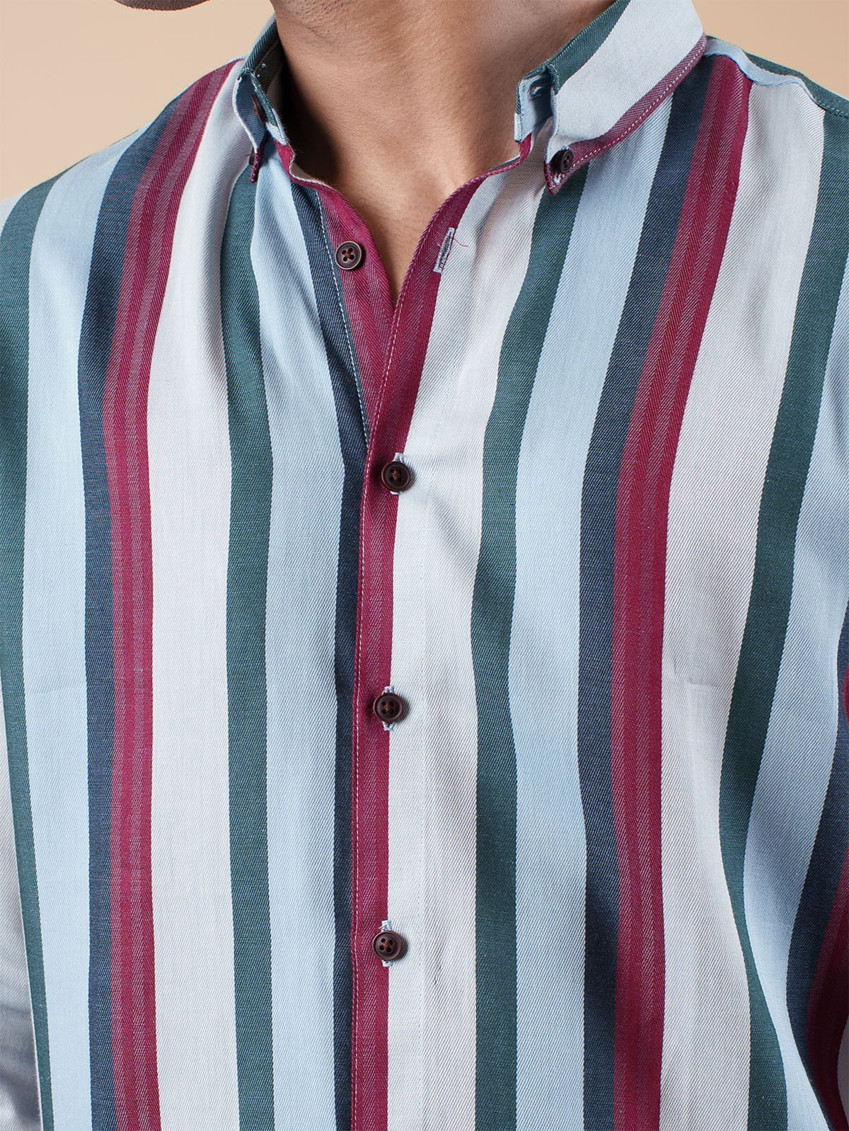 SUNFEST Sky Blue - Maroon Multi-Stripe Shirt - BazeLine