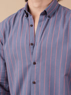 SUNFEST Slate Blue and Red Stripe Shirt - BazeLine