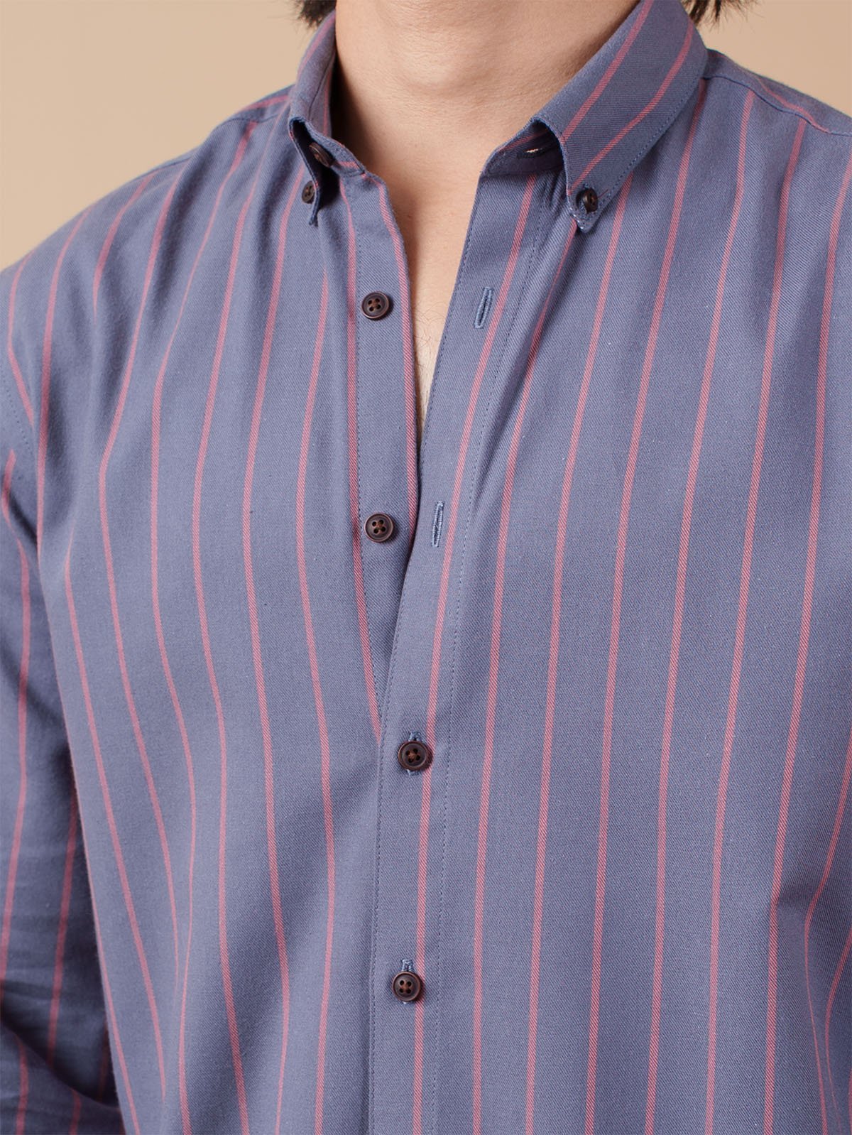 SUNFEST Slate Blue and Red Stripe Shirt - BazeLine