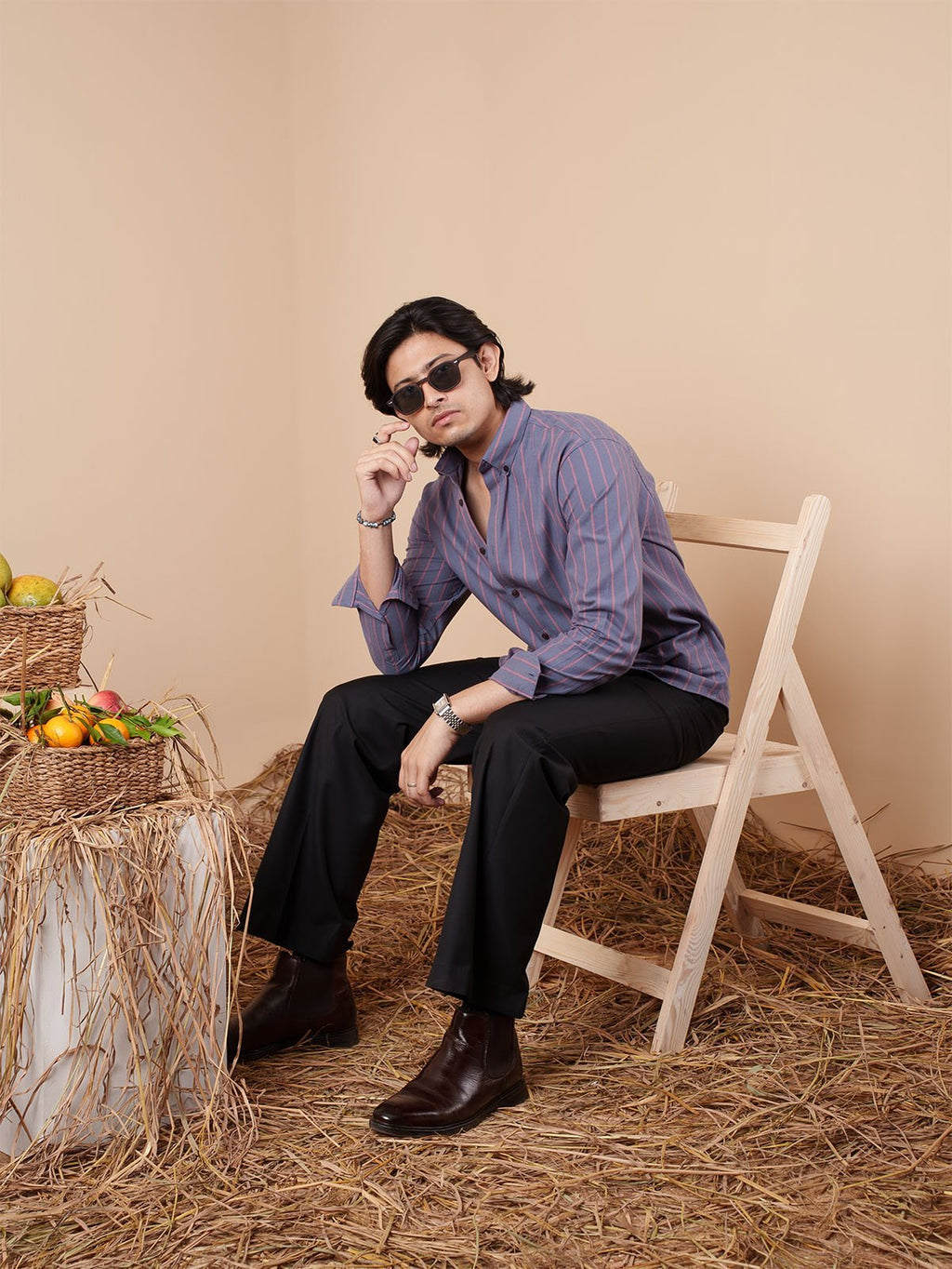 SUNFEST Slate Blue and Red Stripe Shirt - BazeLine