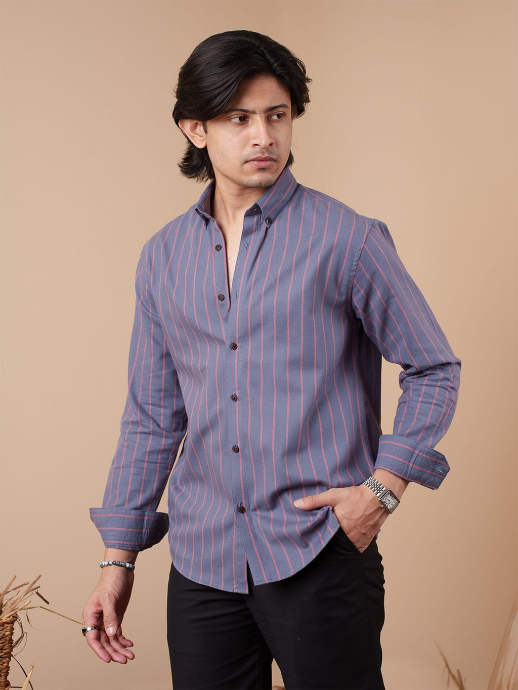 SUNFEST Slate Blue and Red Stripe Shirt - BazeLine