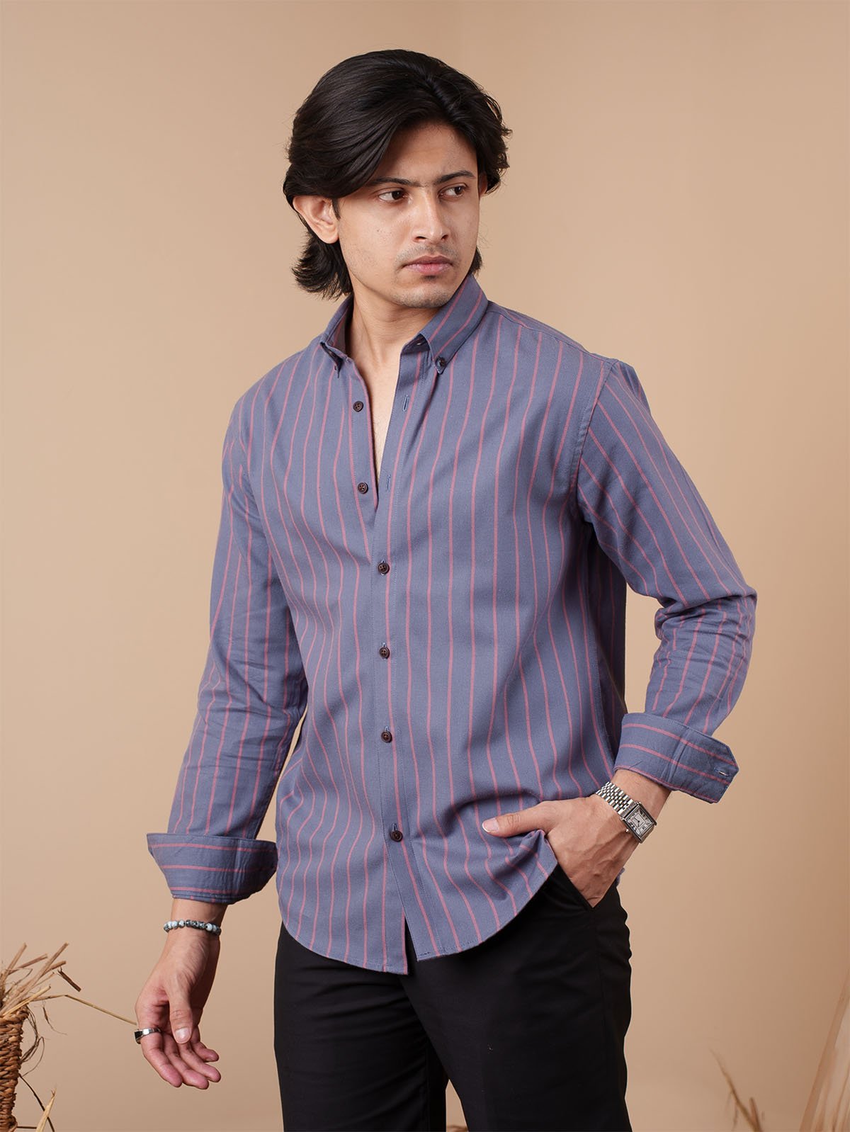 SUNFEST Slate Blue and Red Stripe Shirt - BazeLine