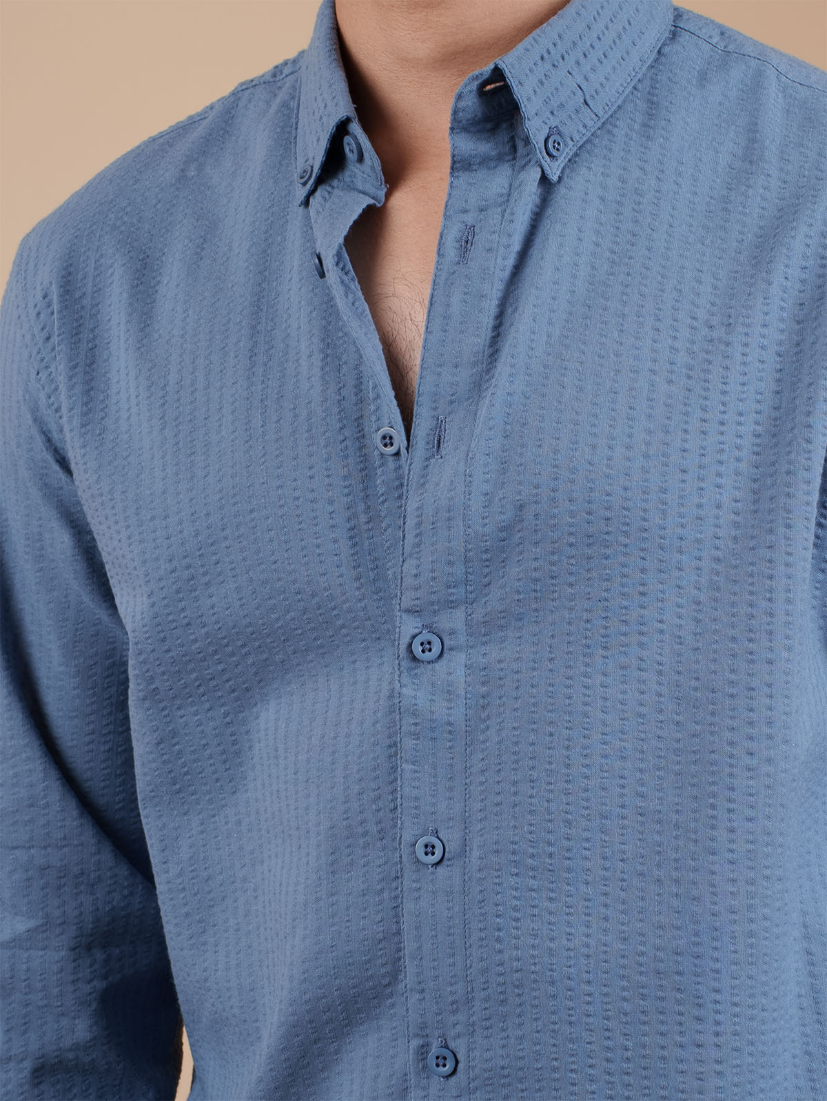 SUNFEST Slate Blue Textured Shirt - BazeLine