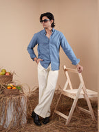 SUNFEST Slate Blue Textured Shirt - BazeLine