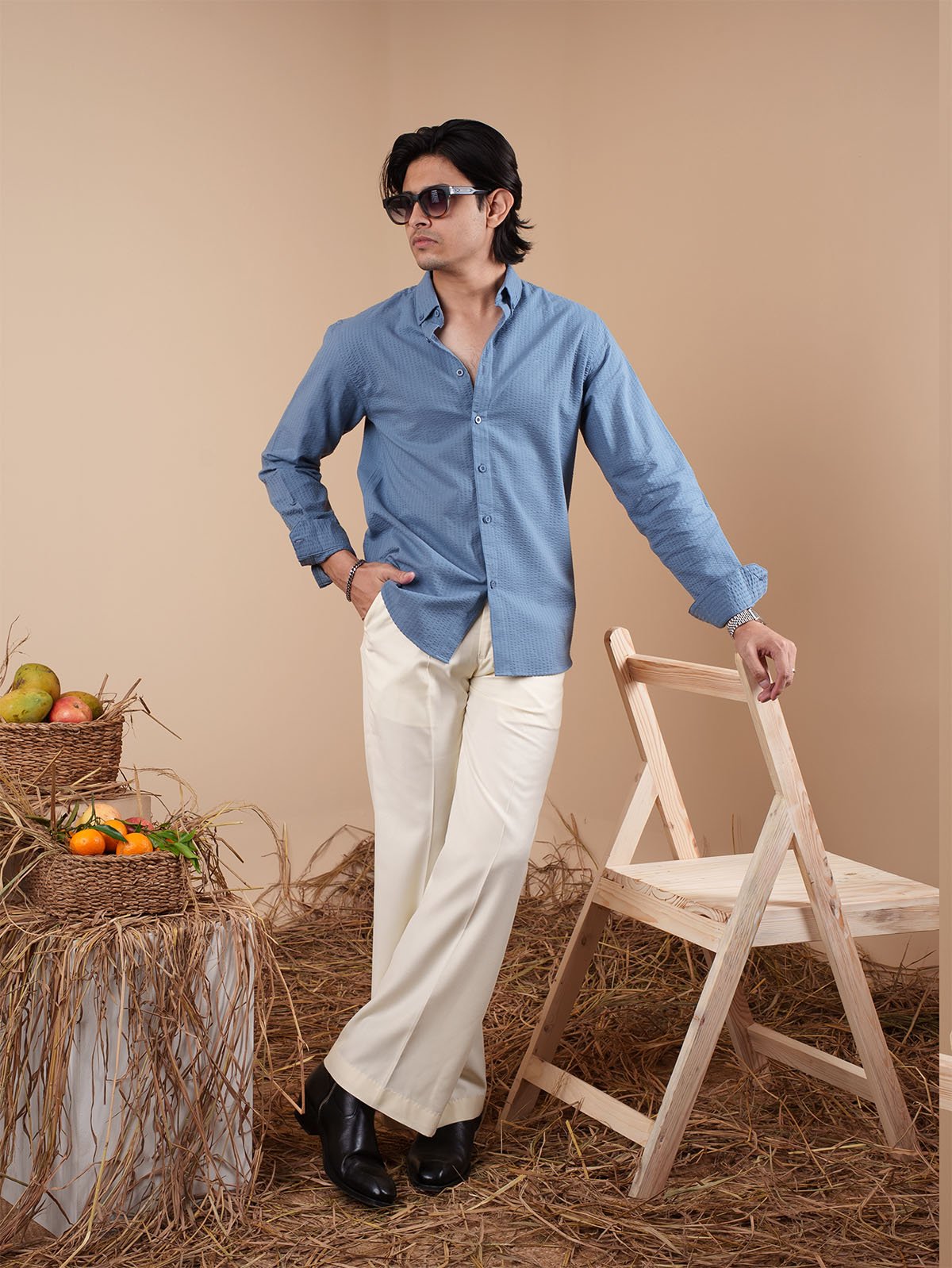 SUNFEST Slate Blue Textured Shirt - BazeLine