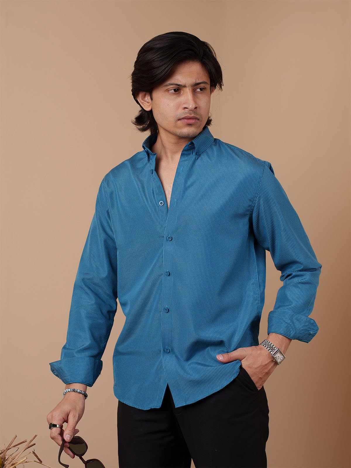 SUNFEST Teal Pinstripe Shirt - BazeLine