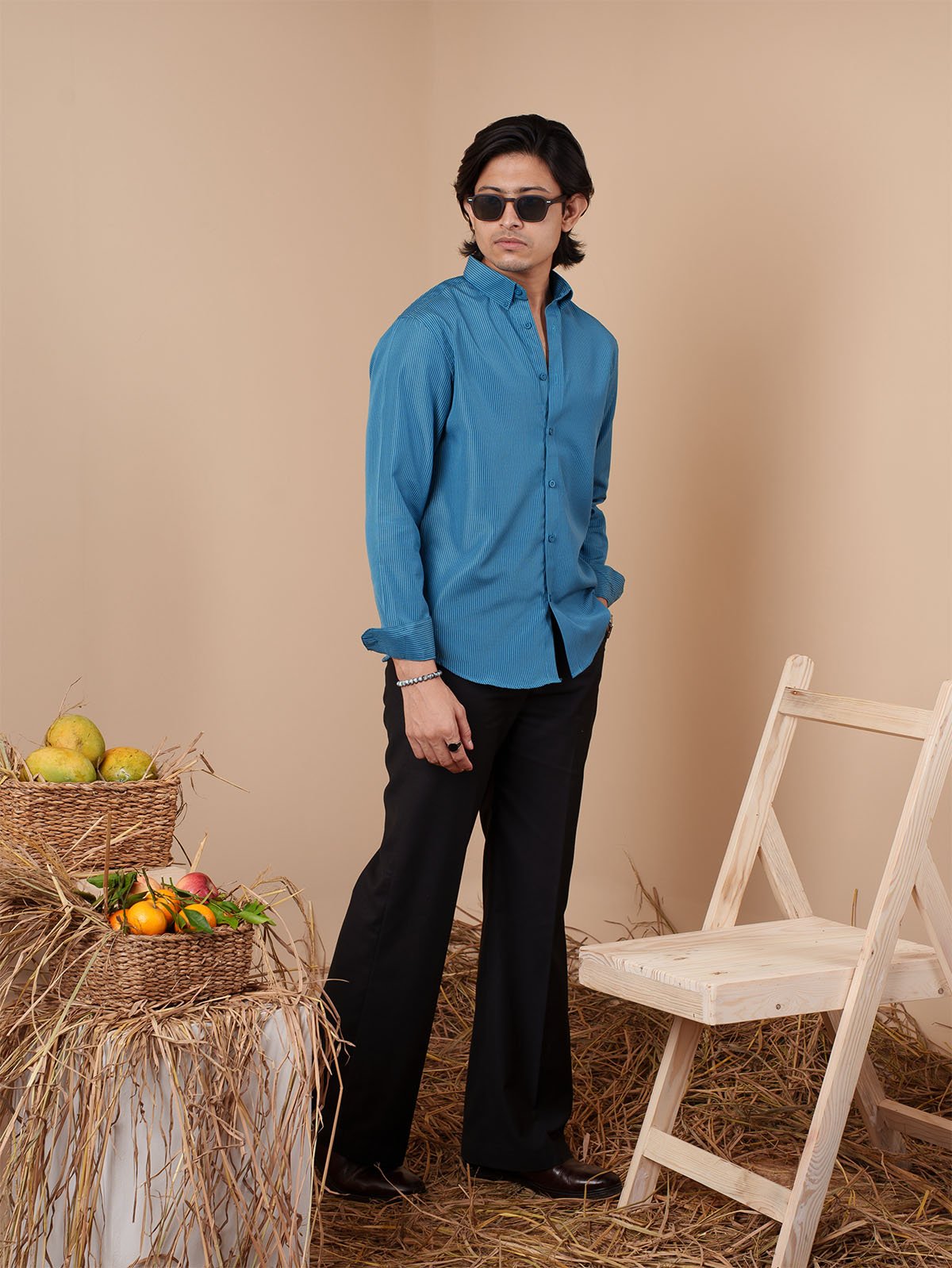 SUNFEST Teal Pinstripe Shirt - BazeLine