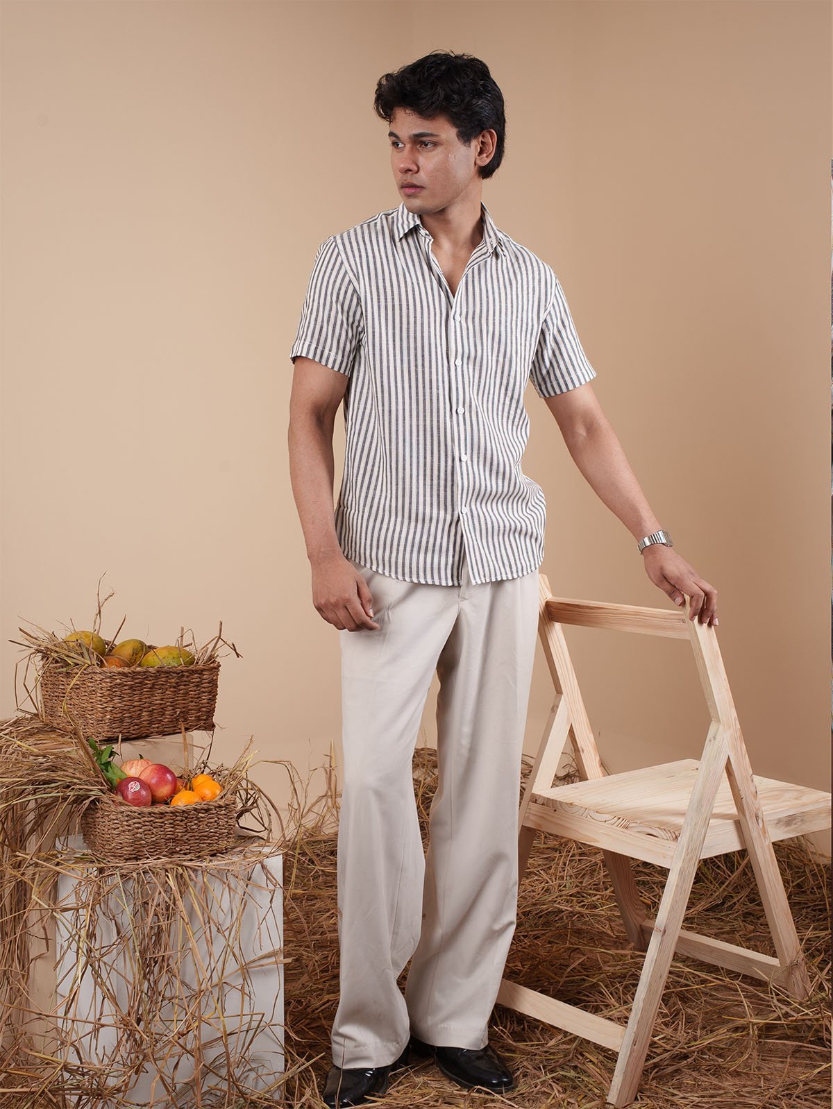 White and Black Stripe Half Sleeve Shirt - BazeLine