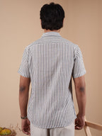 White and Black Stripe Half Sleeve Shirt - BazeLine
