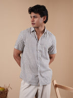 White and Black Stripe Half Sleeve Shirt - BazeLine