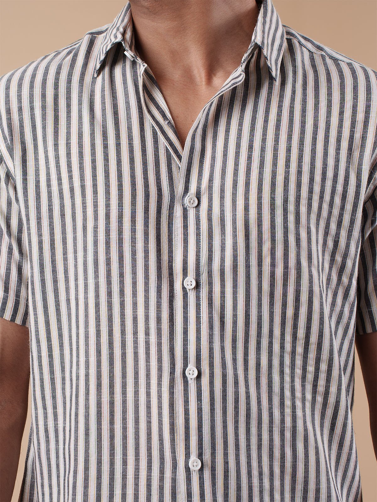 White and Black Stripe Half Sleeve Shirt - BazeLine